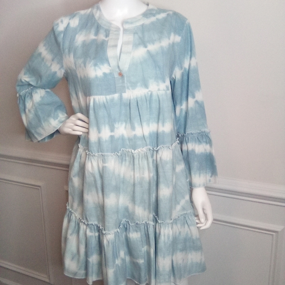 FAHERTY Tuckernuck Organic Cotton Blue Vida Tie Dye Dress, Medium - Picture 10 of 16
